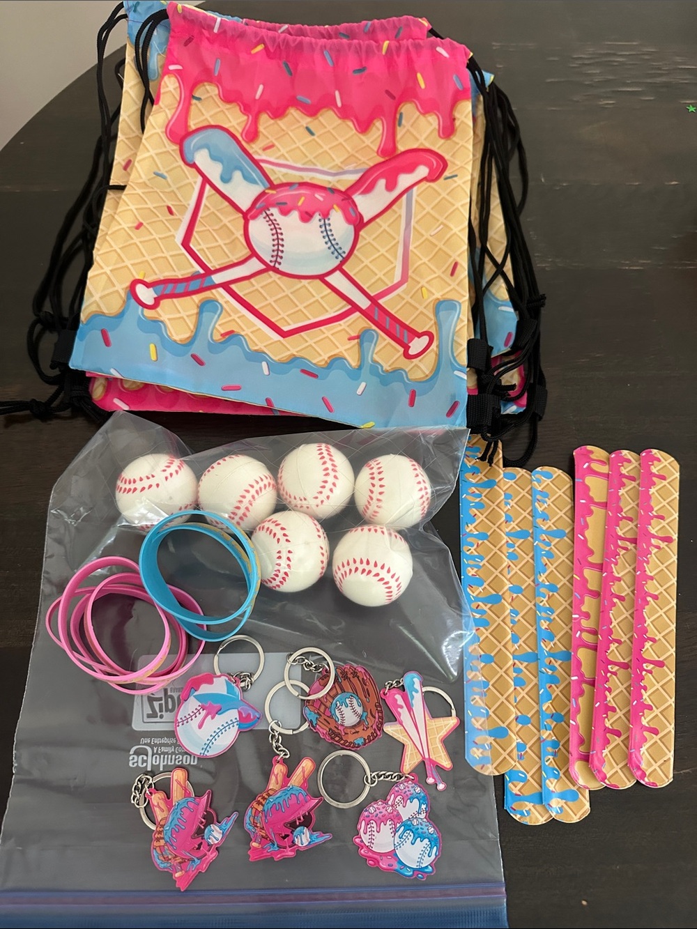 Kids Baseball drip Drawstring Backpack and Accessory Pack birthday supplies